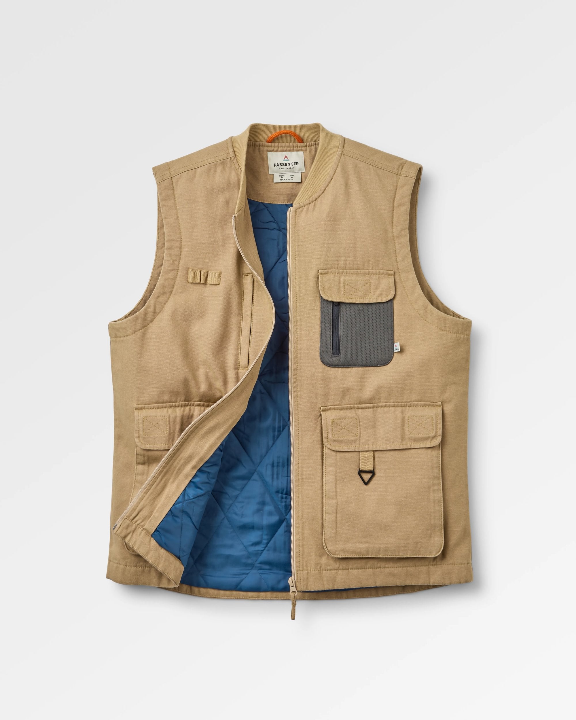 Explorers Organic Cotton Canvas Vest - Stone - Flatlay