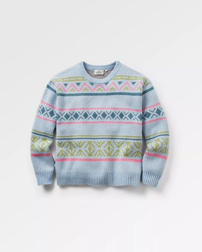 Whimsical Recycled Knitted Jumper - Homespun Stripe Blue Fog - Flatlay