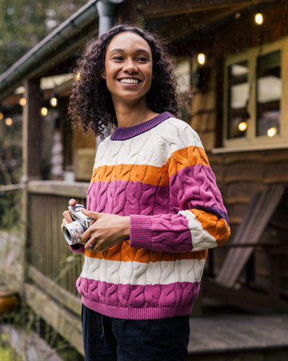 Comfort Organic Cotton Knitted Jumper - Rhubarb Multi Stripe