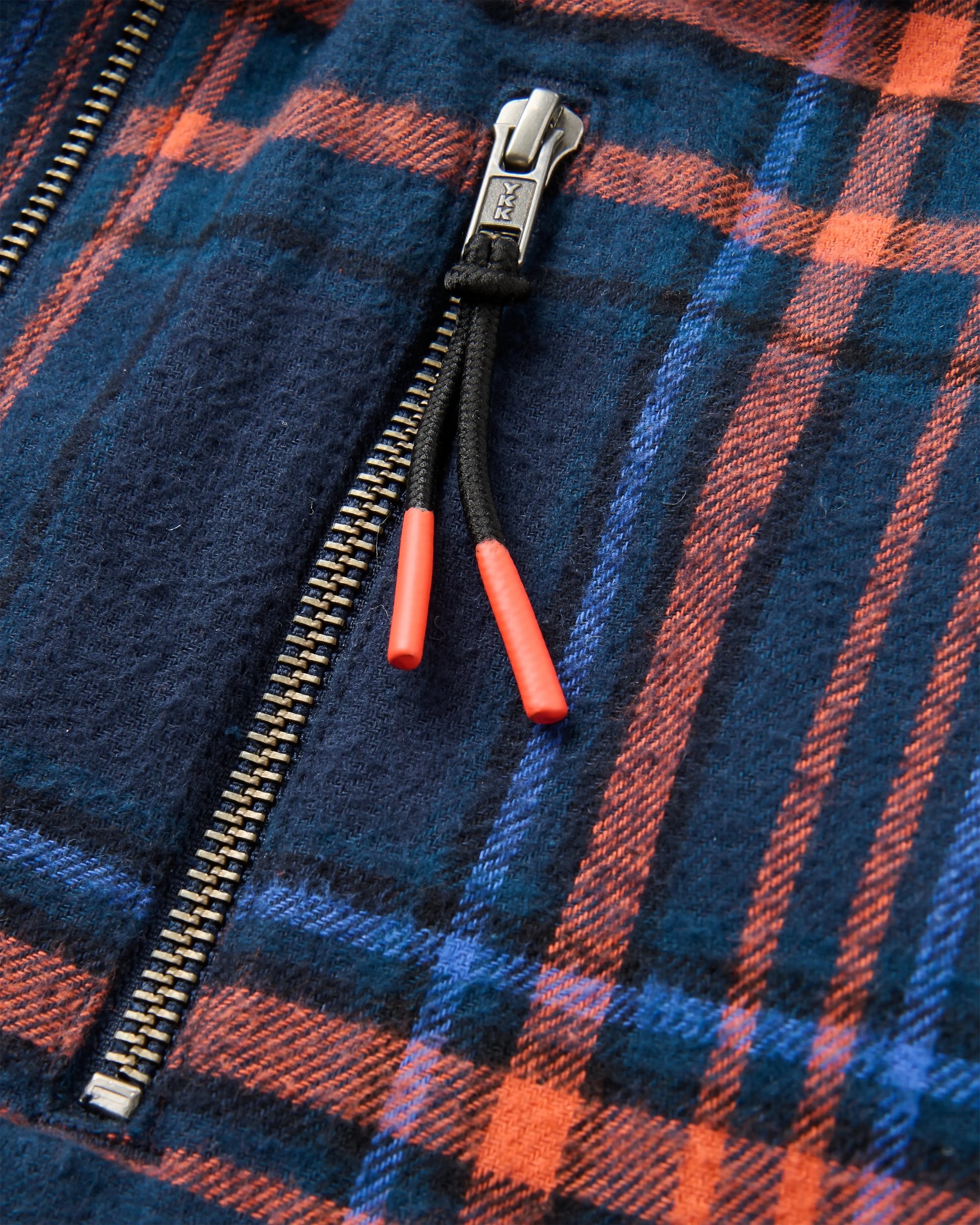 On The Go Insulated Bomber Jacket - Rich Navy/Ember Orange Check  - Flatlay