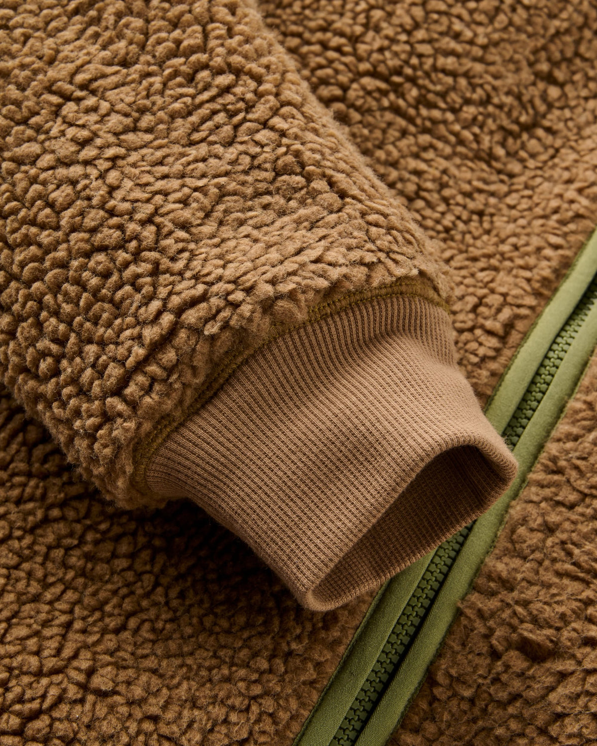 Trekker Hooded Deep Pile Sherpa Jacket - Caramel - Flatlay