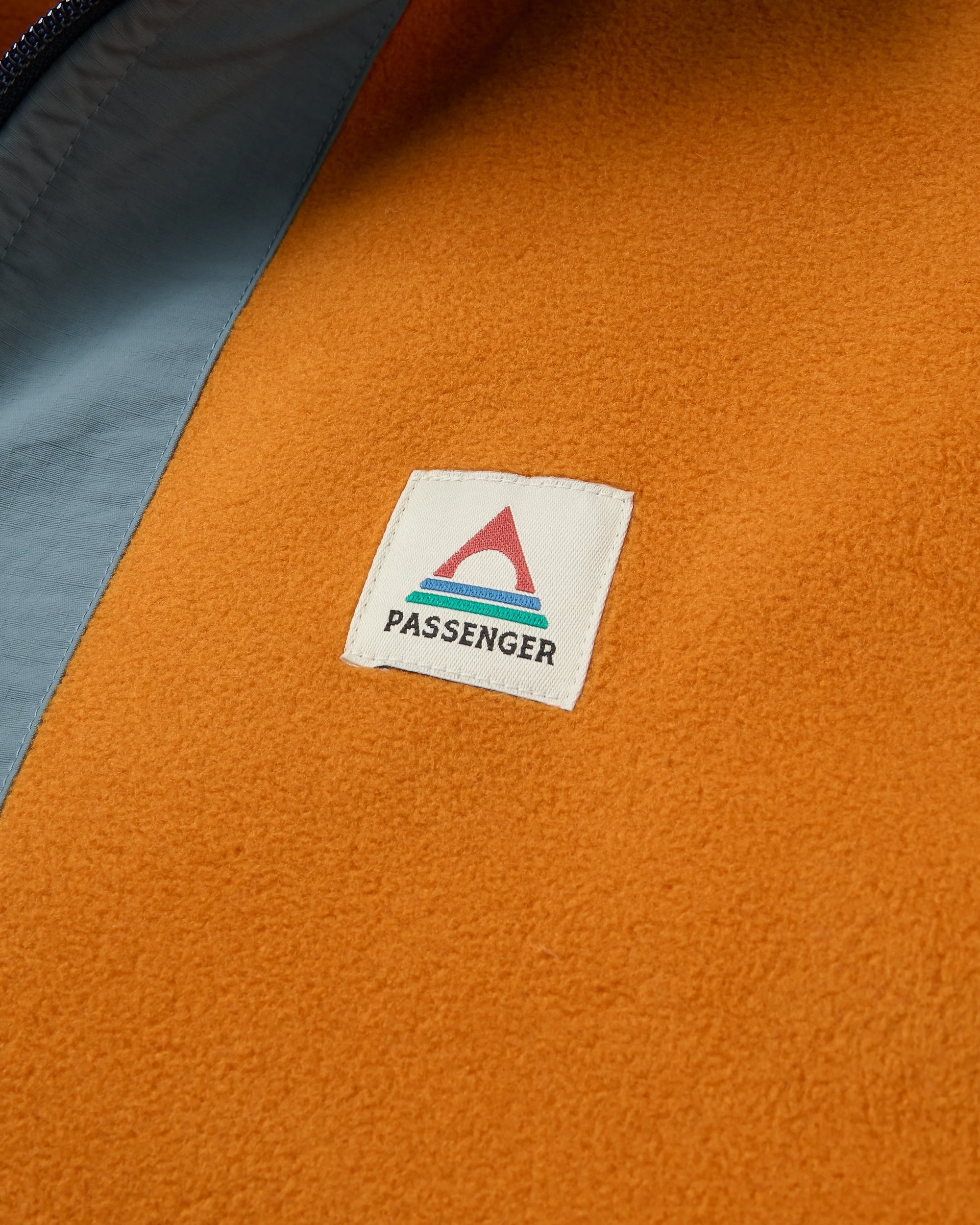 Woodland Hooded 1/2 Zip Recycled Polartec® Fleece - Retro Orange/Tidal Blue - Flatlay
