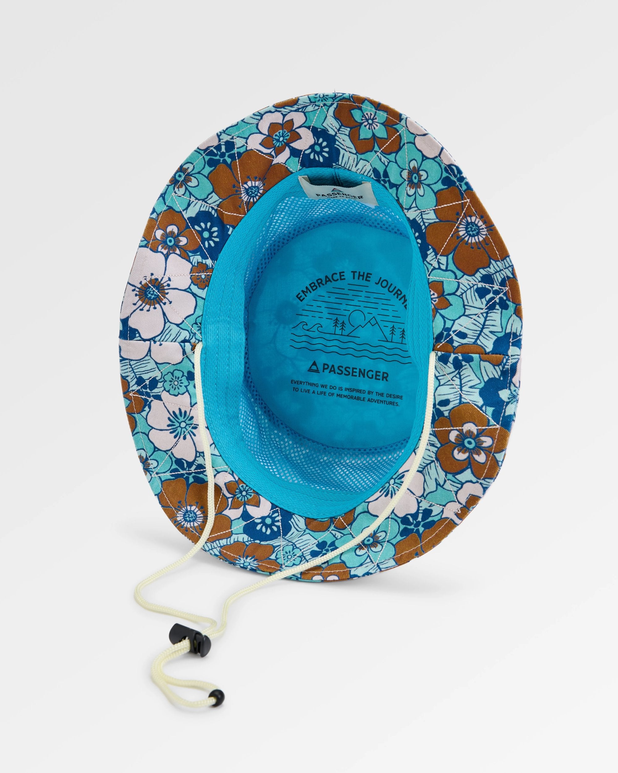 Shaded Organic Bucket Hat - Vintage Floral Aqua - Flatlay