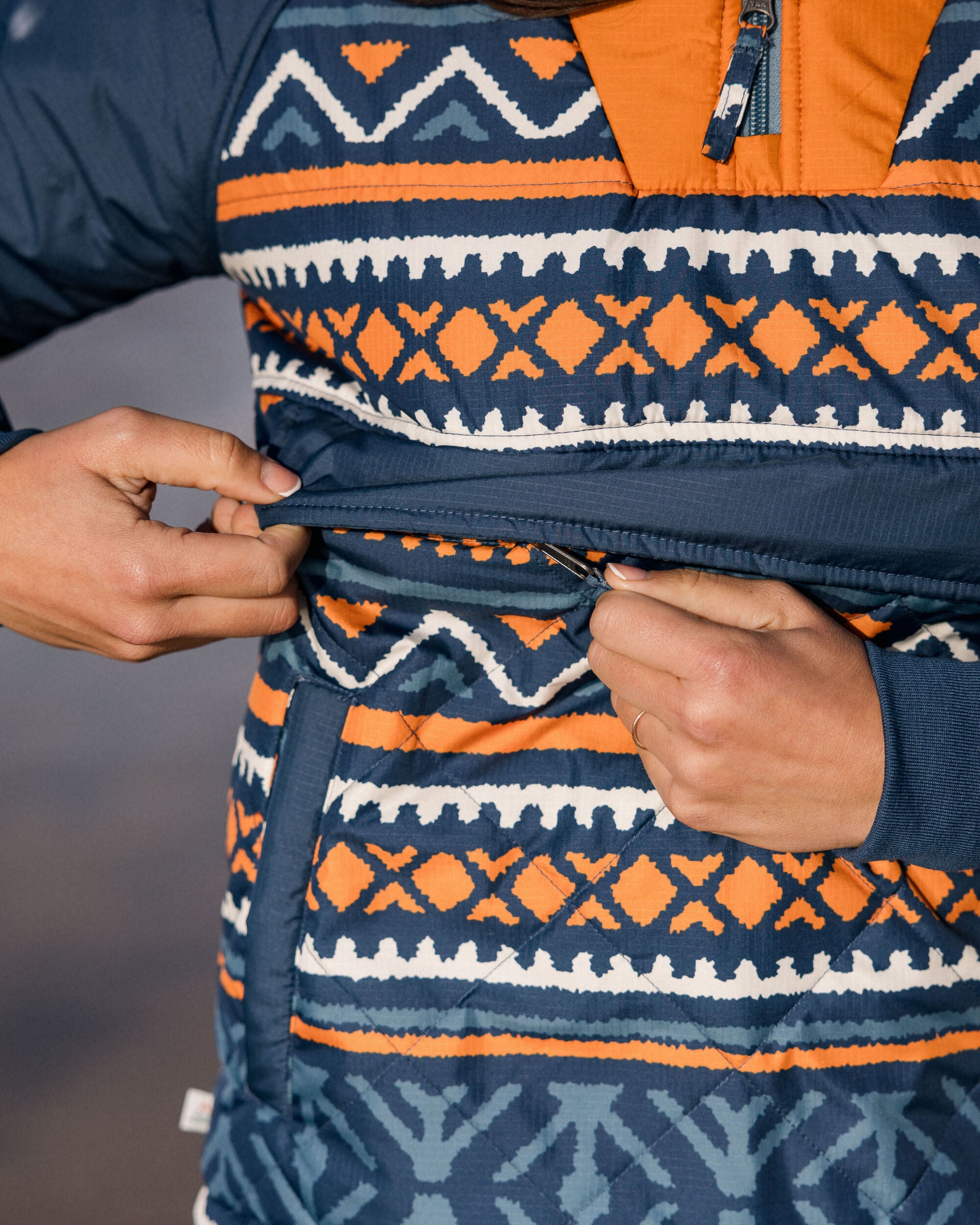 Ocean Recycled Insulated 1/2 Zip Jacket - Homespun Stripe Navy - Lifestyle