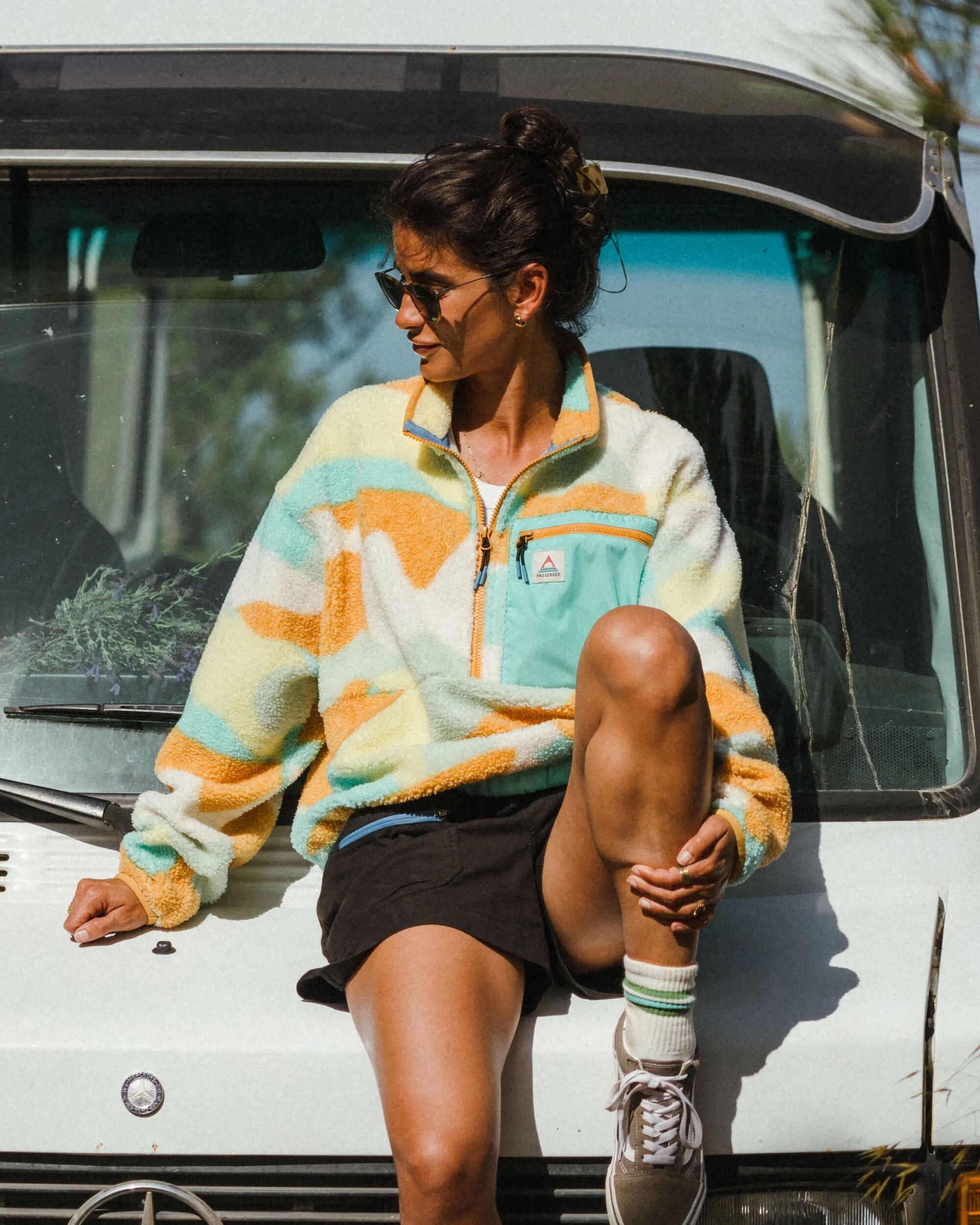 Ravi Recycled Sherpa Fleece - Vista Patchwork Yellow - Lifestyle