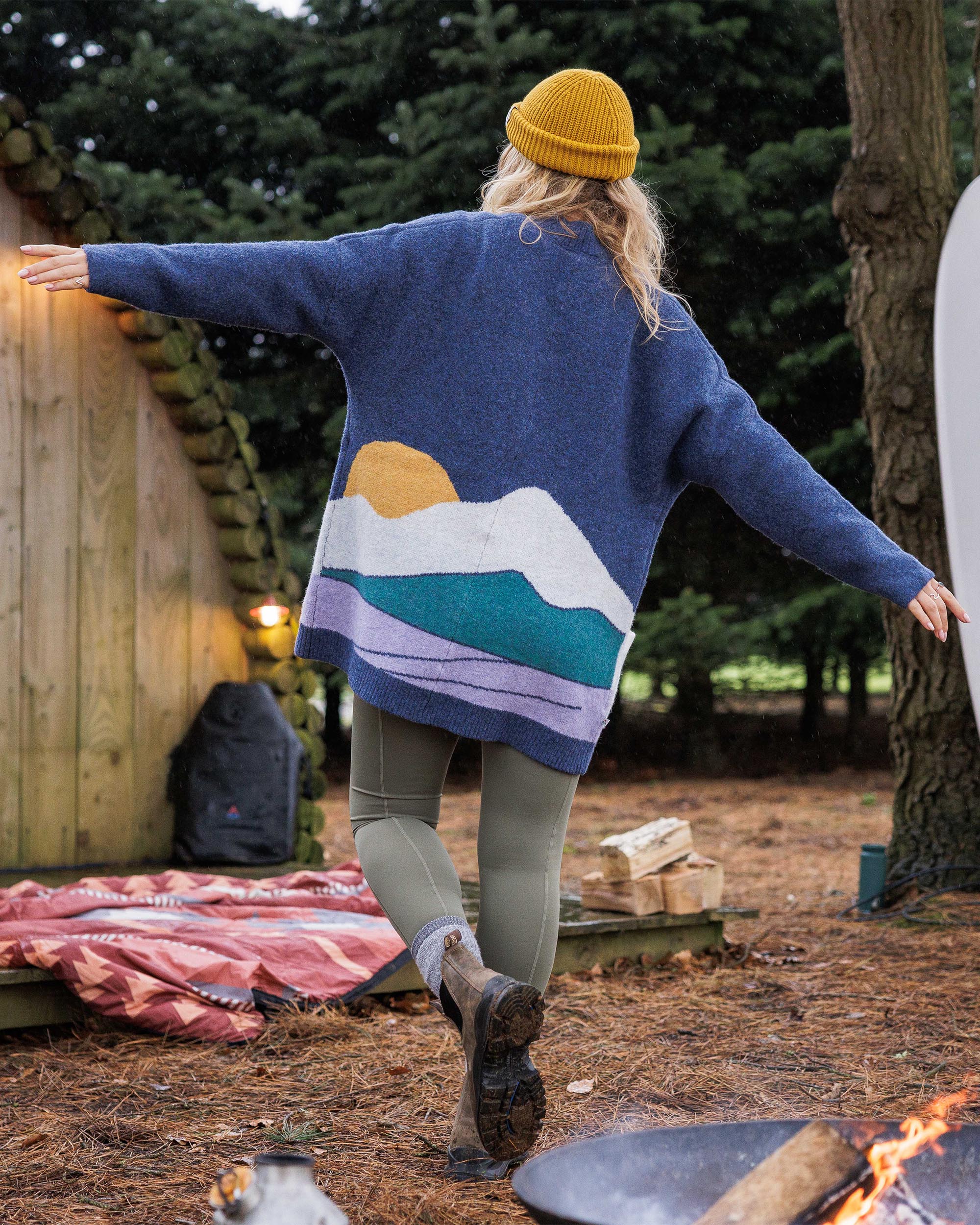 Vista Recycled Knitted Cardigan - Dark Denim - Lifestyle