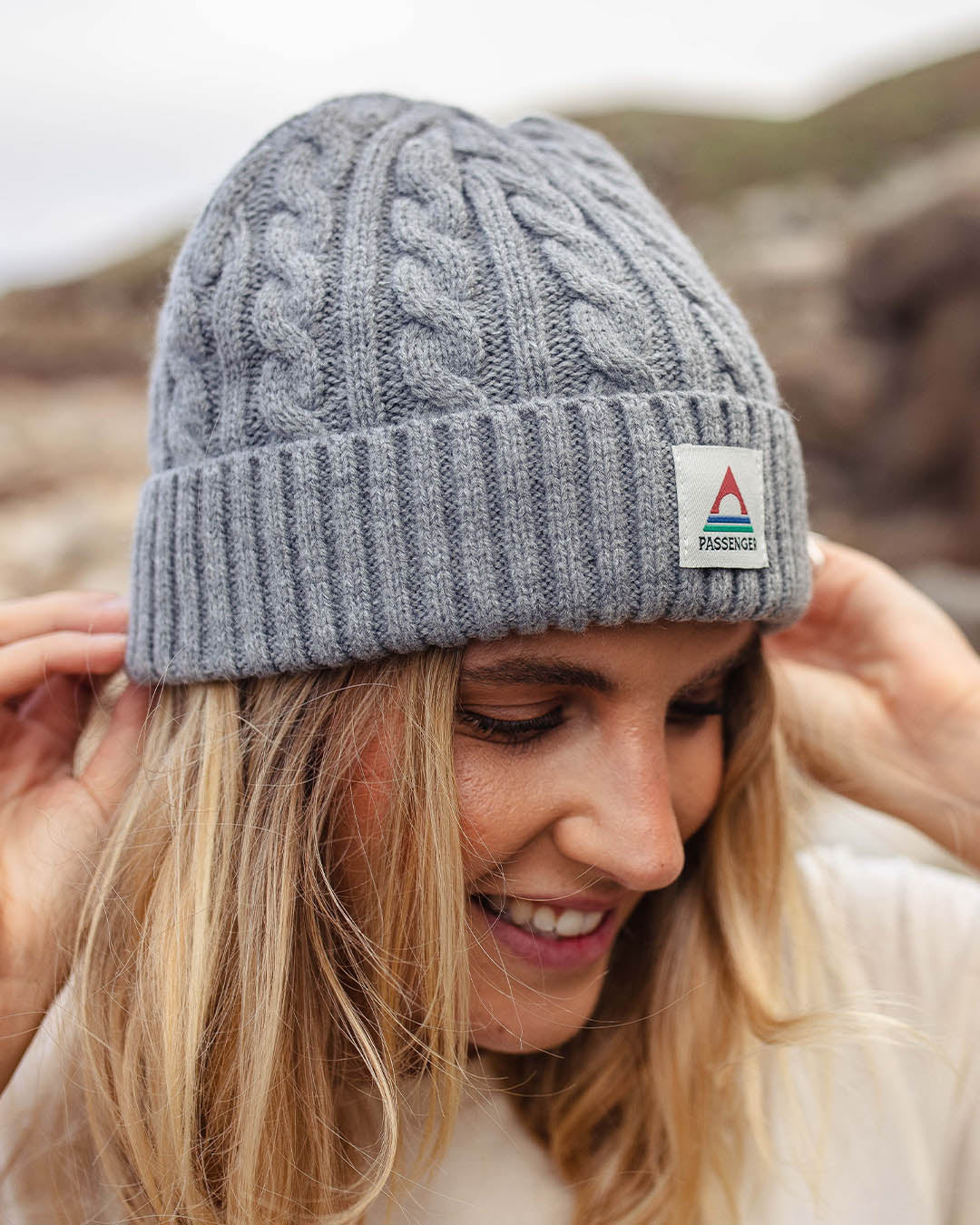 Womens_Fireside Recycled Acrylic Cable Knit Beanie - Grey Marl