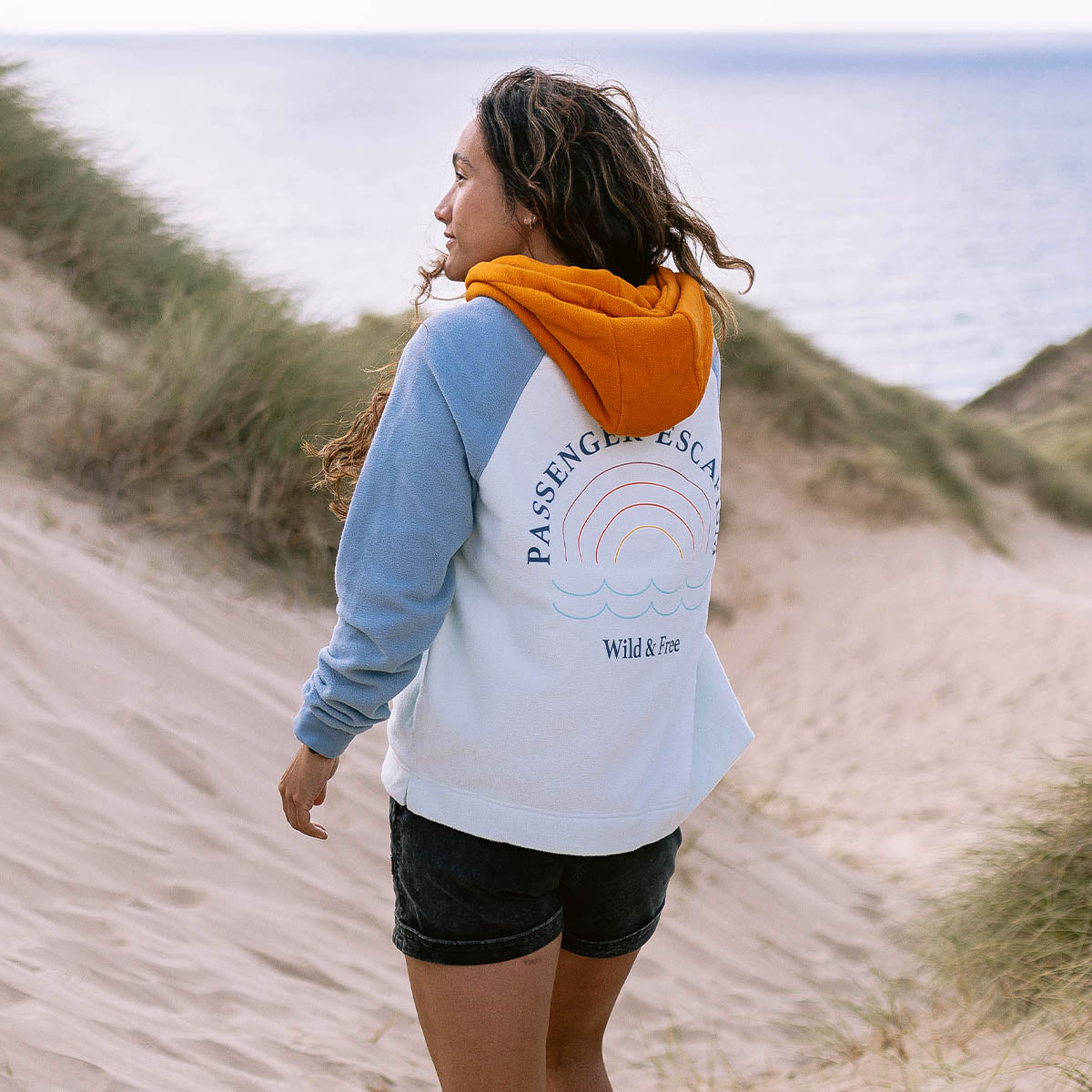 Rainbow Polar Fleece Hoodie - Blue Glass - Lifestyle