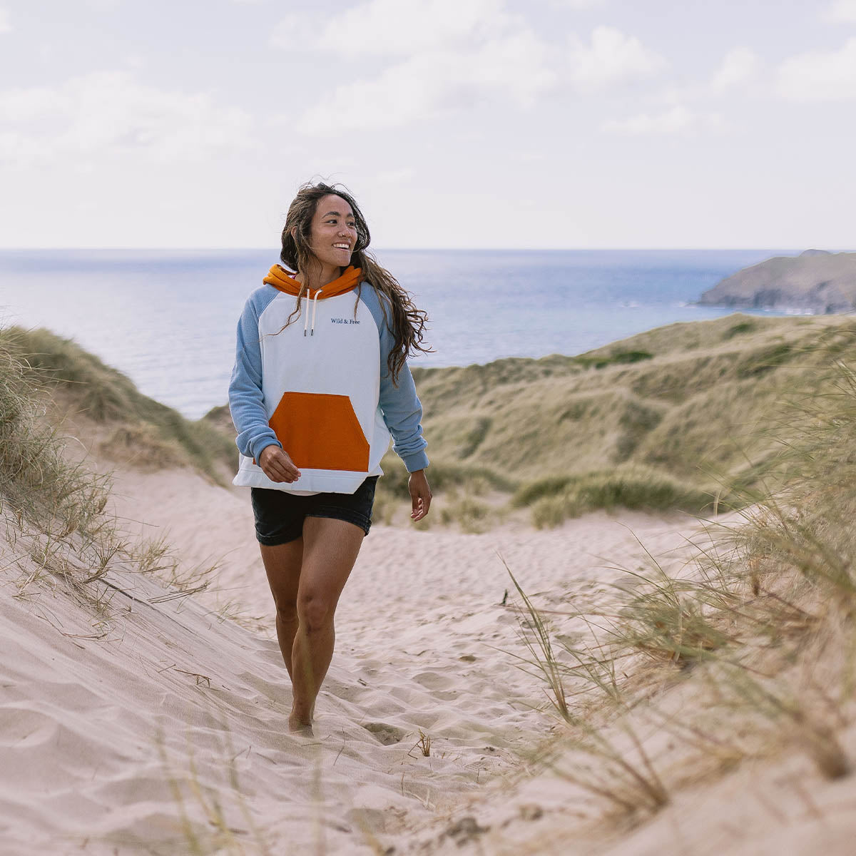 Rainbow Polar Fleece Hoodie - Blue Glass - Lifestyle