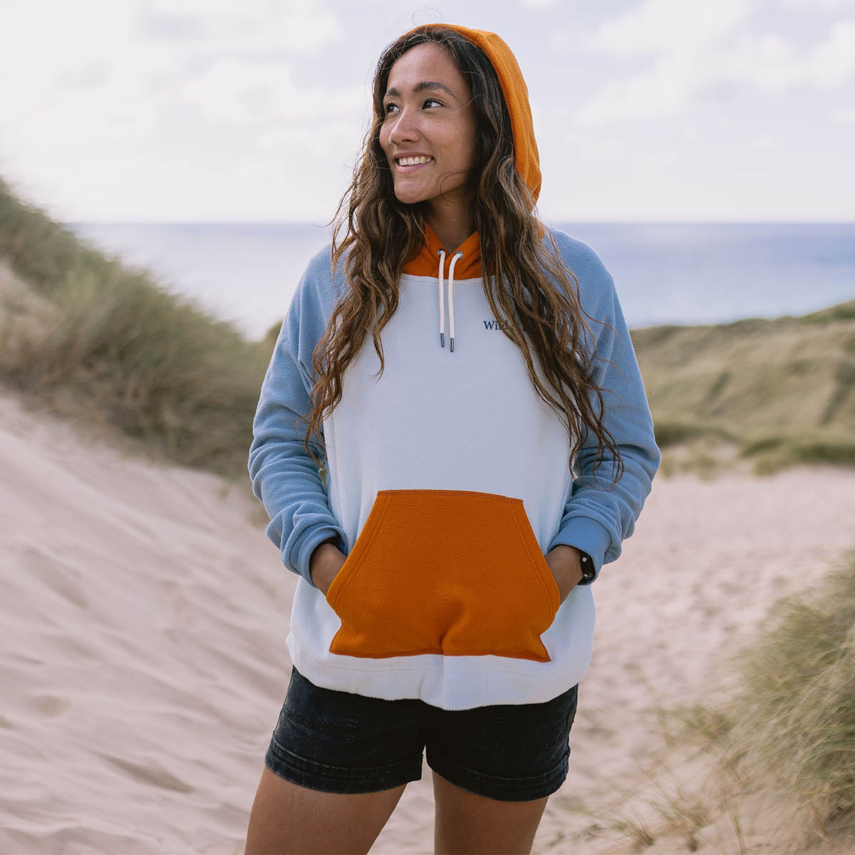 Rainbow Polar Fleece Hoodie - Blue Glass - Lifestyle