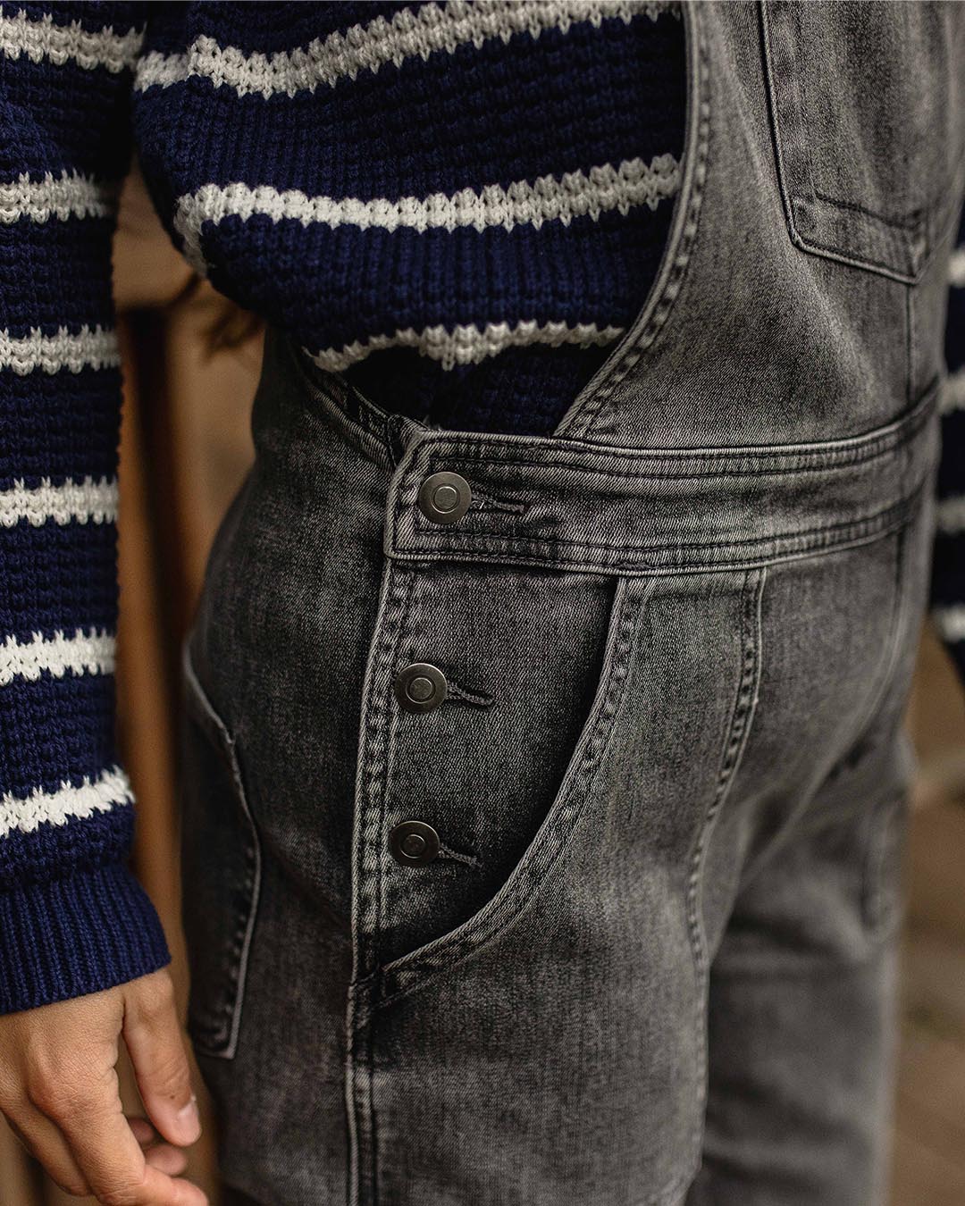 Roamist Organic Cotton Dungarees - Washed Black Denim