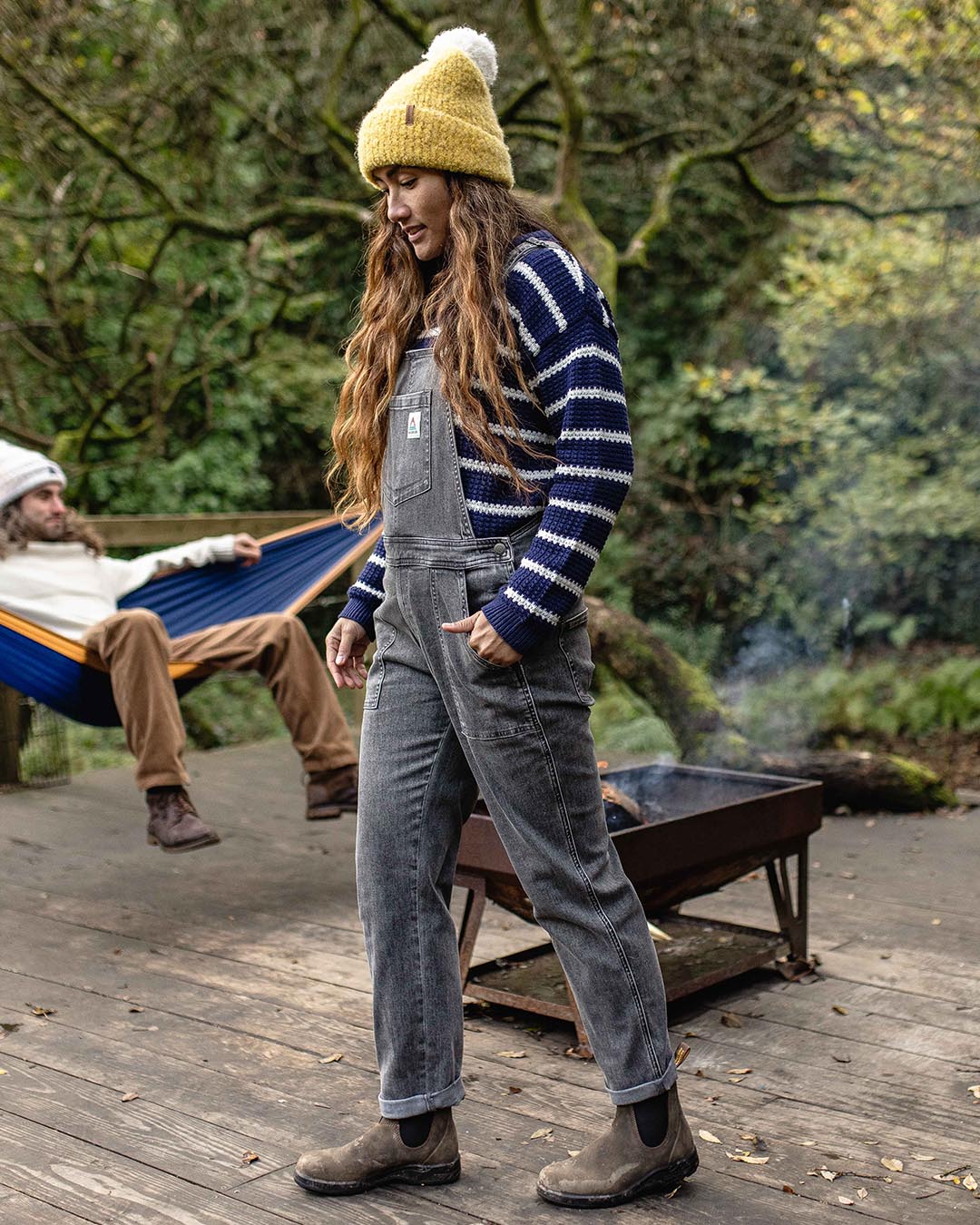 Roamist Organic Cotton Dungarees - Washed Black Denim