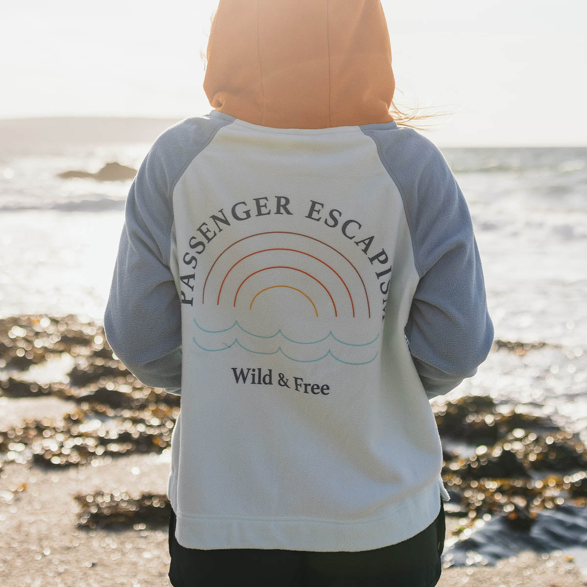 Rainbow Polar Fleece Hoodie - Blue Glass - Lifestyle