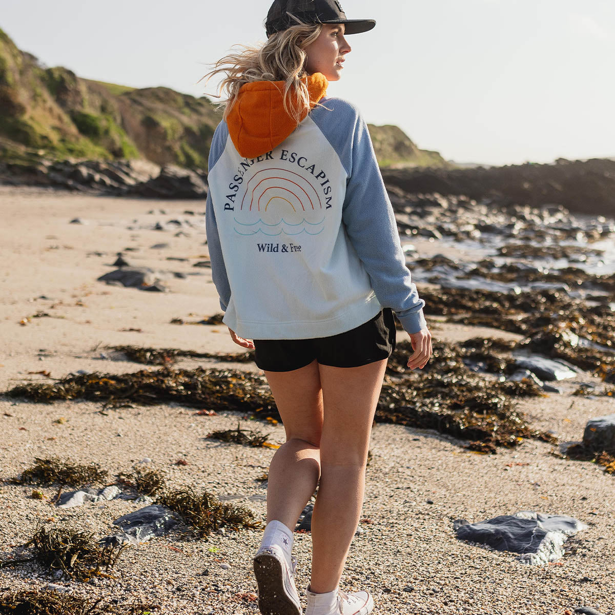 Rainbow Polar Fleece Hoodie - Blue Glass - Lifestyle