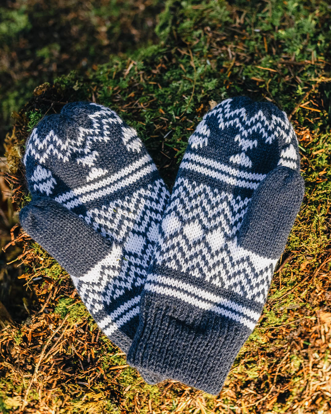 Powder Fleece Lined Acrylic Mittens - Rich Navy - Lifestyle