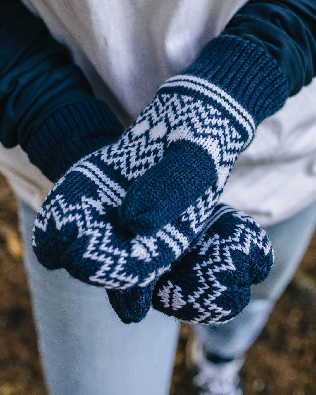 Powder Fleece Lined Acrylic Mittens - Rich Navy - Lifestyle
