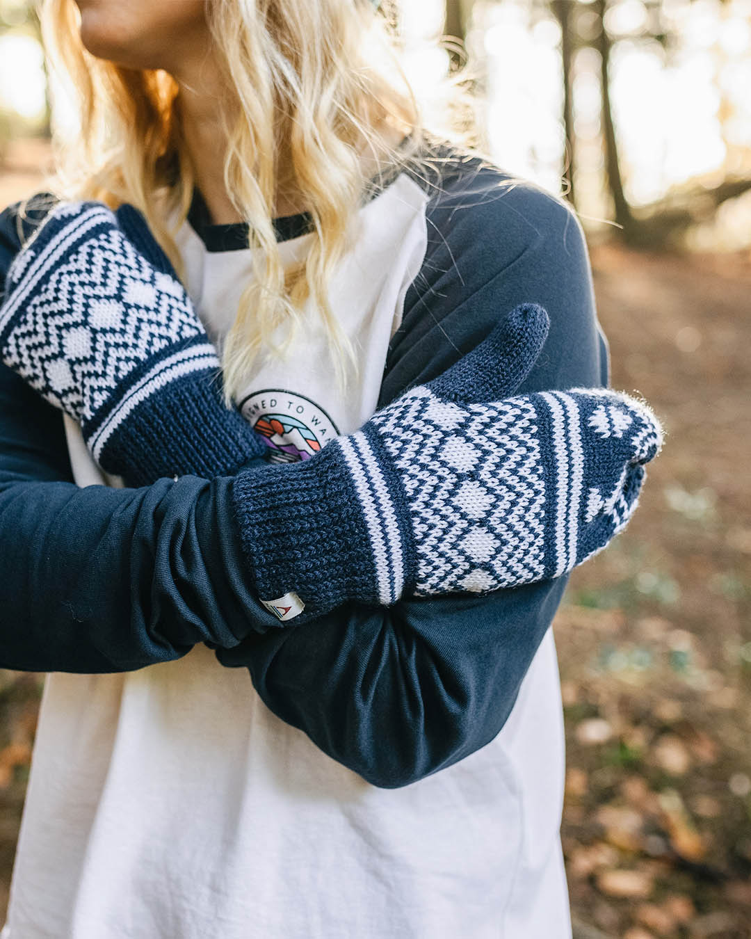 Powder Fleece Lined Acrylic Mittens - Rich Navy - Lifestyle