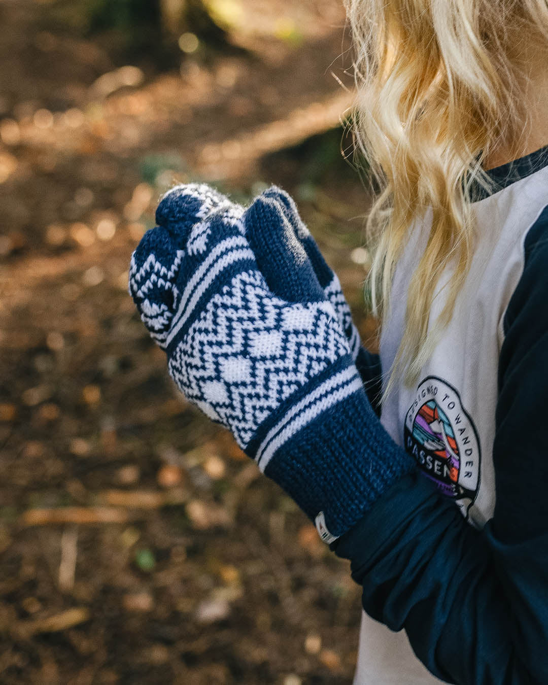 Powder Fleece Lined Acrylic Mittens - Rich Navy - Lifestyle