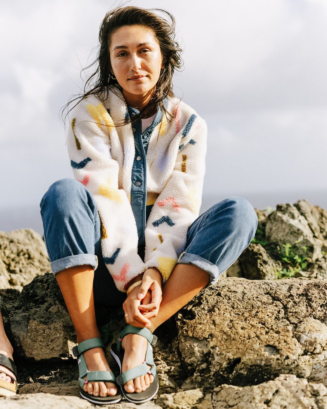 Clover Deep-Pile Sherpa Fleece - Off White Geo - Lifestyle