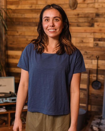 Magnolia Recycled Cotton Crochet Trim T-Shirt - Dark Denim